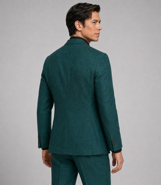 Men's Linen Textured Green 2 Piece Suit Back - Suit Heritage