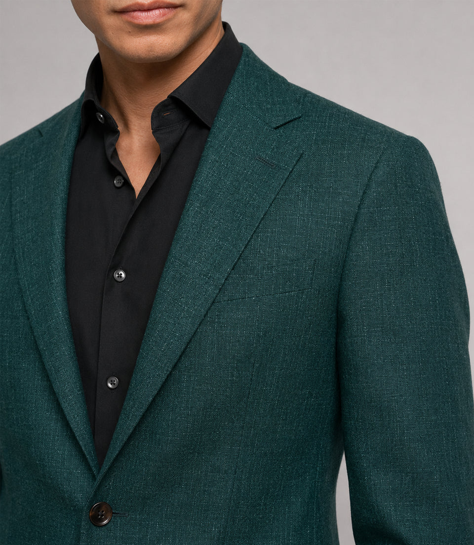 Men's Linen Textured Green 2 Piece Suit Closeup - Suit Heritage