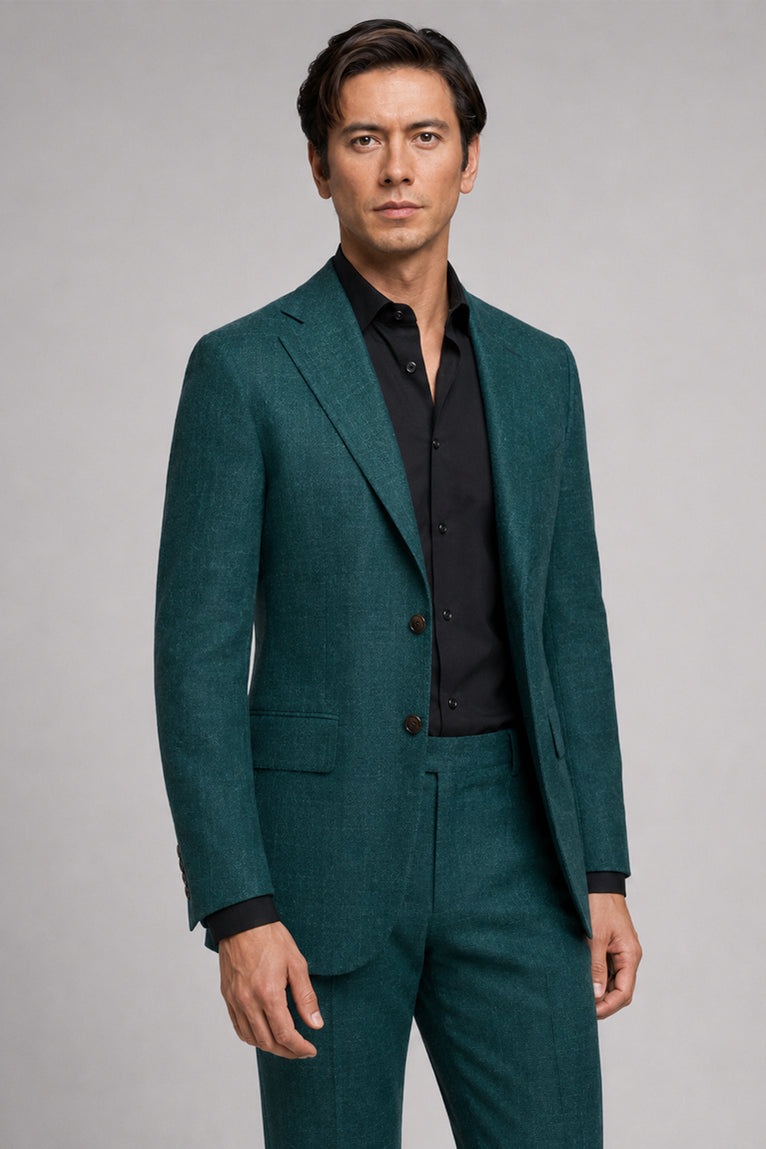 Men's Linen Textured Green 2 Piece Suit Front  - Suit Heritage