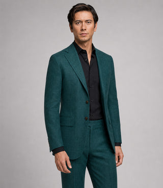 Men's Linen Textured Green 2 Piece Suit Front  - Suit Heritage