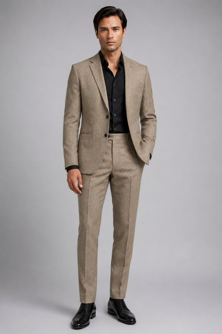 Men's Linen Textured Taupe Beige 2 Piece Suit - Suit Heritage