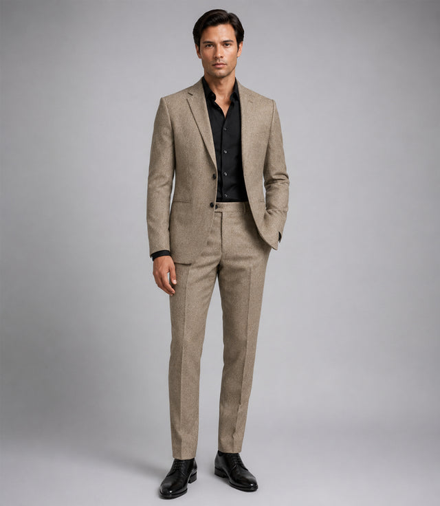 Men's Linen Textured Taupe Beige 2 Piece Suit - Suit Heritage