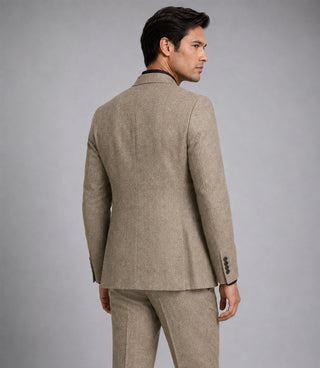Men's Linen Textured Taupe Beige 2 Piece Suit Back - Suit Heritage