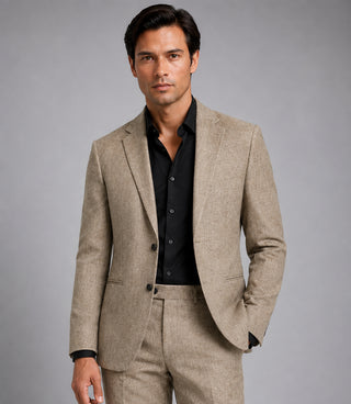Men's Linen Textured Taupe Beige 2 Piece Suit Front - Suit Heritage