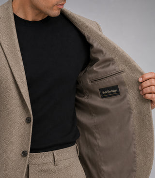 Men's Linen Textured Taupe Beige 2 Piece Suit Inner - Suit Heritage