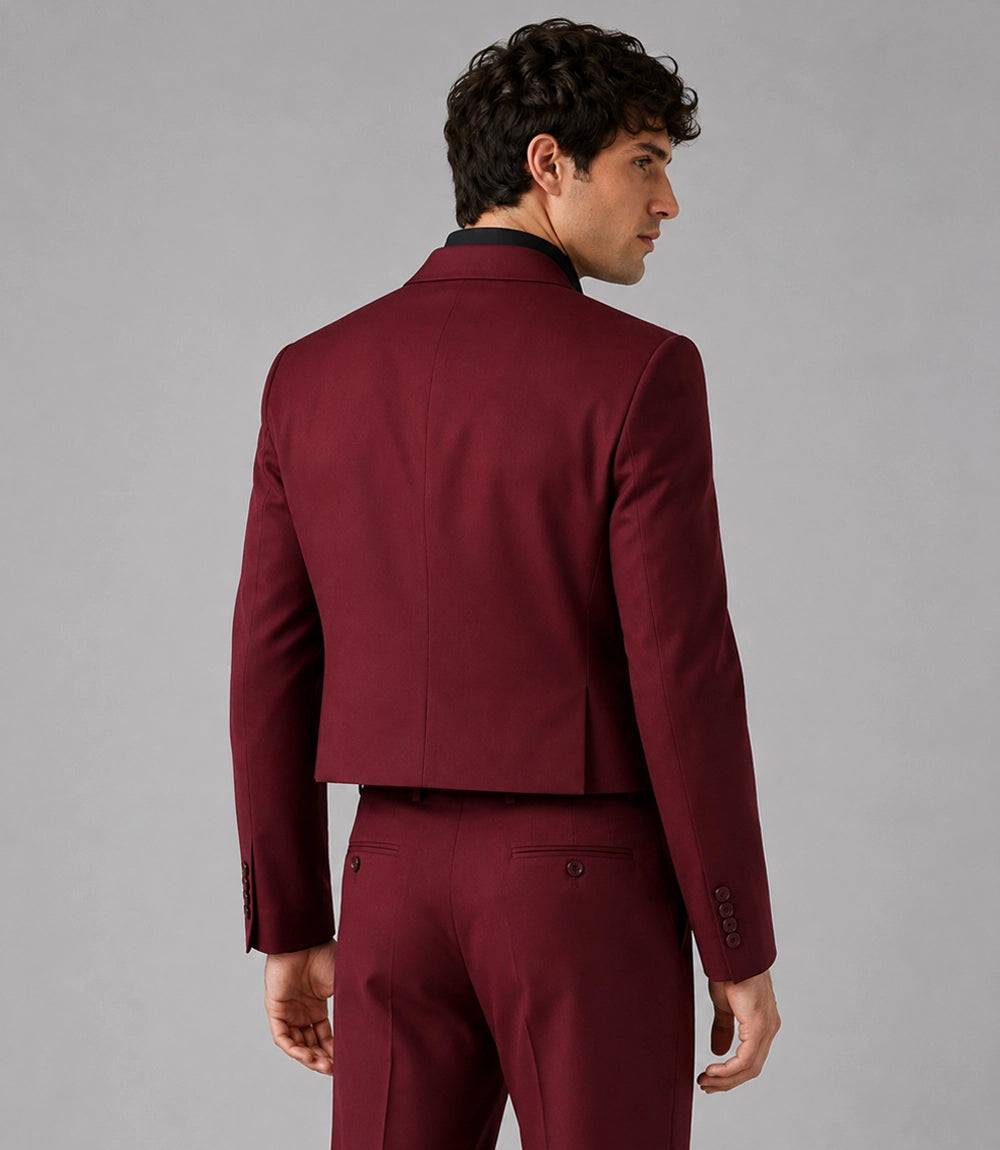Men's Maroon Cropped Double Breasted Wedding Suit Back  - Suit Heritage