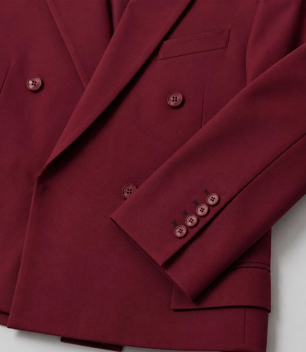 Men's Maroon Cropped Double Breasted Wedding Suit Fabric - Suit Heritage