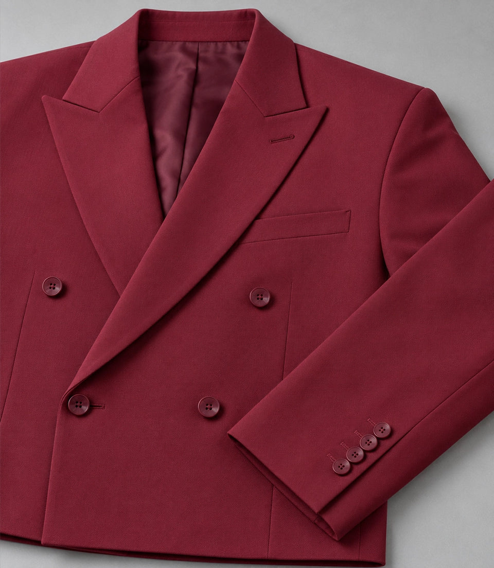 Men's Maroon Cropped Double Breasted Wedding Suit Fabric - Suit Heritage