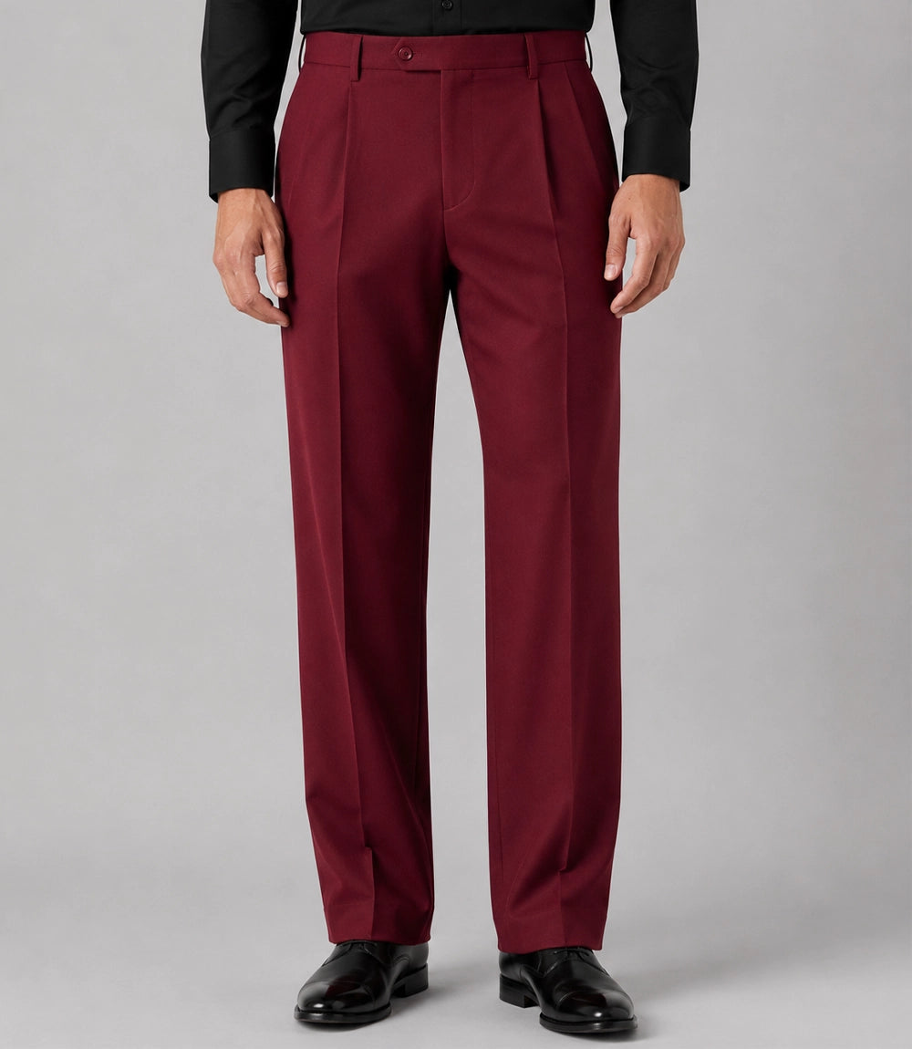 Men's Maroon Cropped Double Breasted Wedding Suit Pant  - Suit Heritage