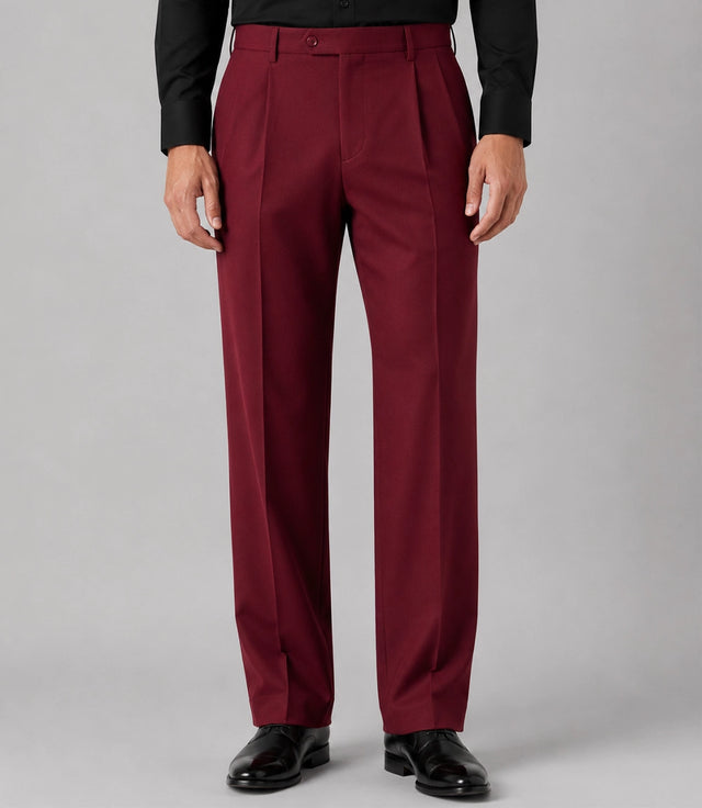 Men's Maroon Cropped Double Breasted Wedding Suit Pant  - Suit Heritage