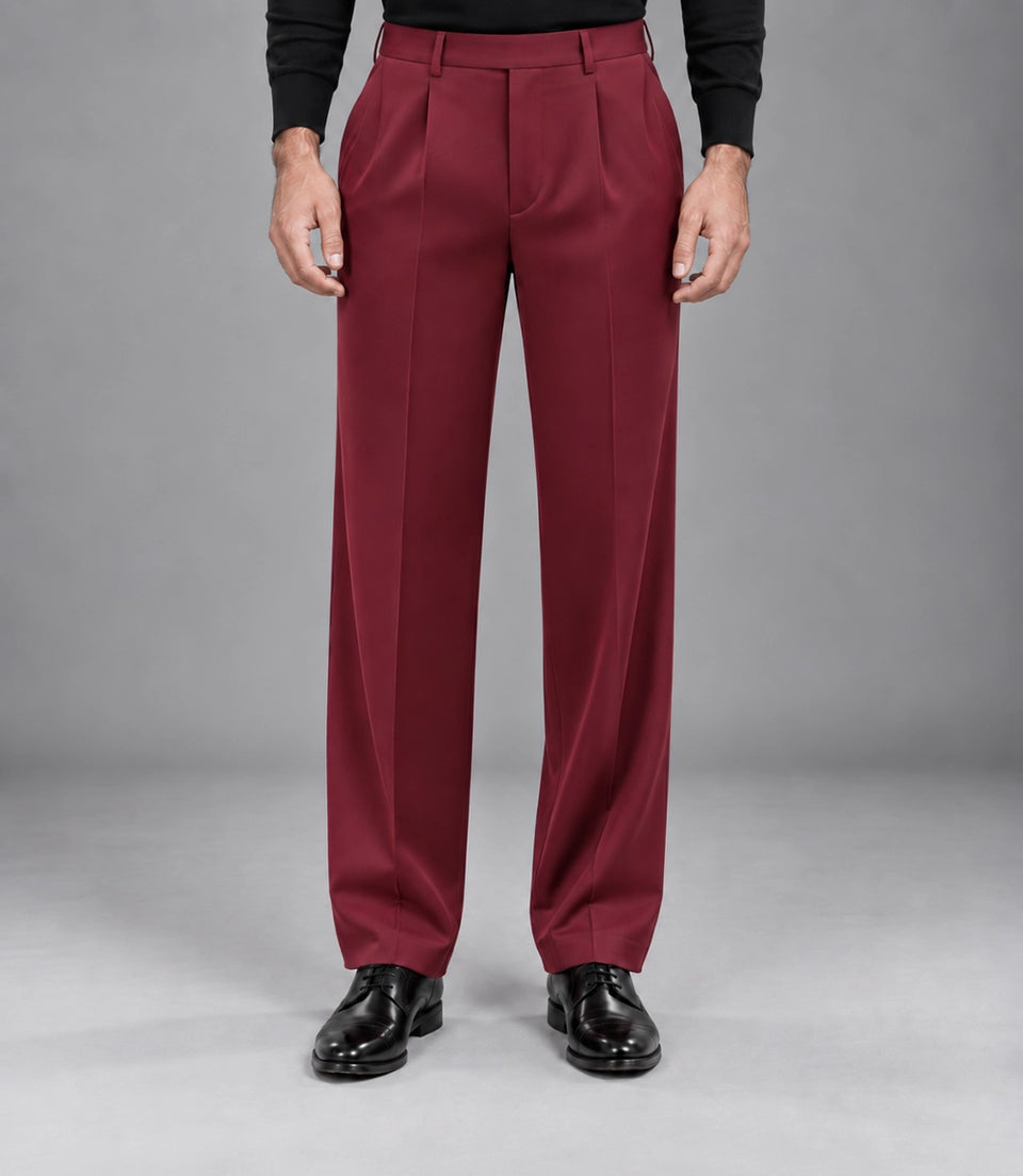 Men's Maroon Cropped Double Breasted Wedding Suit Pant - Suit Heritage