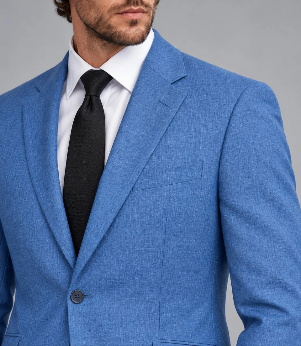 Men's Medium Blue Cotton Suit Closeup -  Suit Heritage