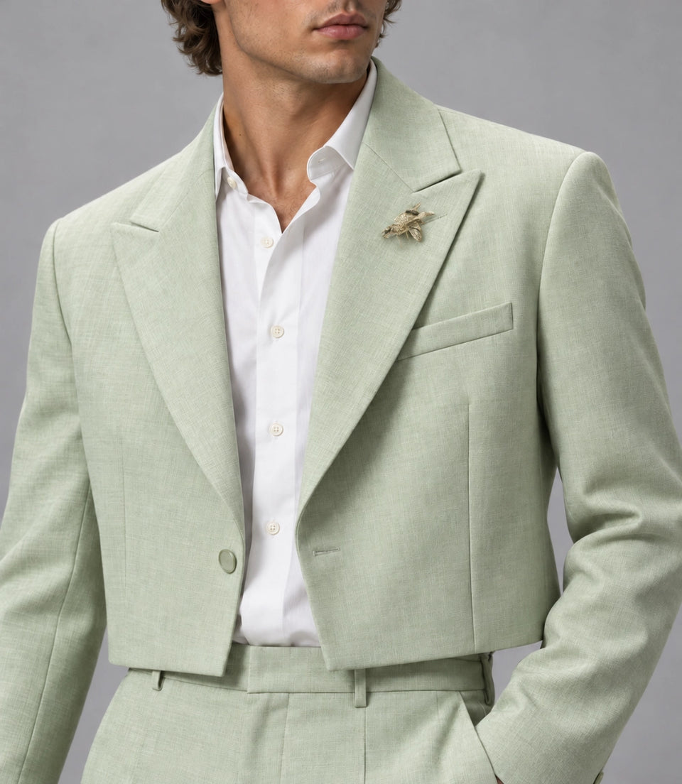 Men's Mint Green Cropped Suit Closeup  -  Suit Heritage