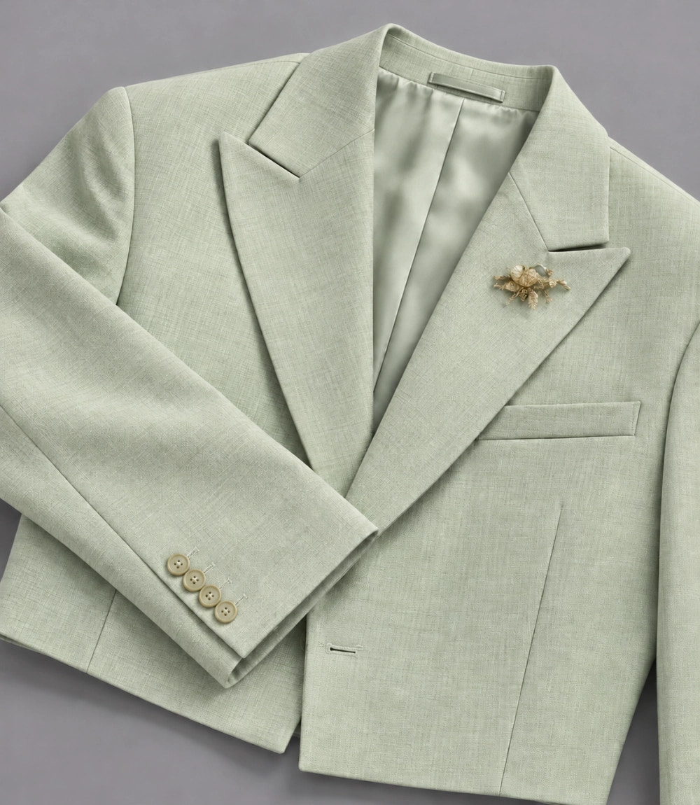 Men's Mint Green Cropped Suit Fabric  -  Suit Heritage