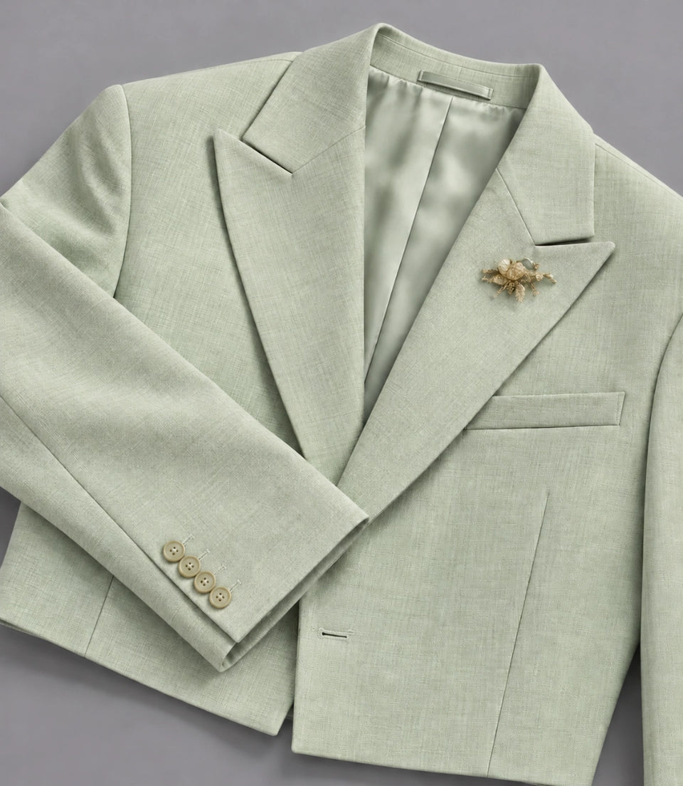 Men's Mint Green Cropped Suit Fabric  -  Suit Heritage