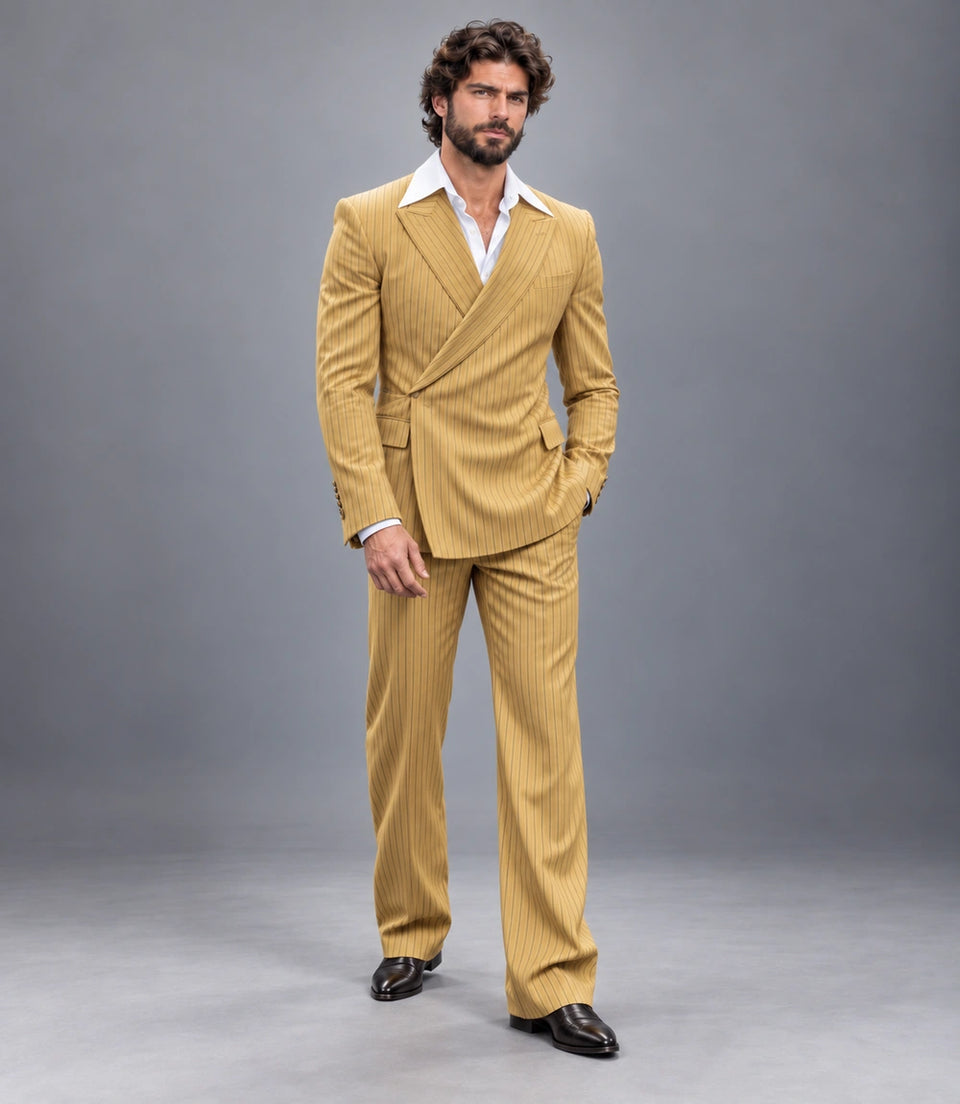 Men's Mustard Double Breasted Pinstripe Suit -  Suit Heritage