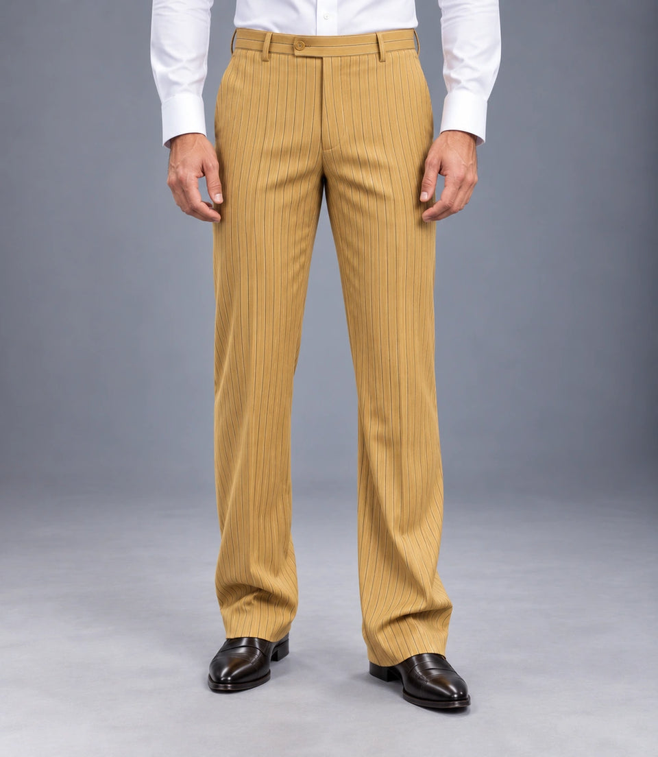 Men's Mustard Double Breasted Pinstripe Suit Pant  -  Suit Heritage