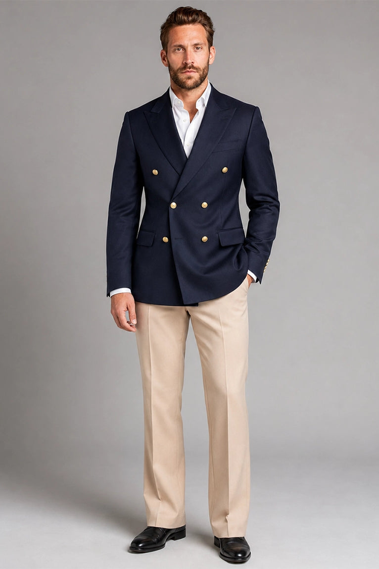 Men's Navy & Beige Double Breasted Suit - Suit Heritage