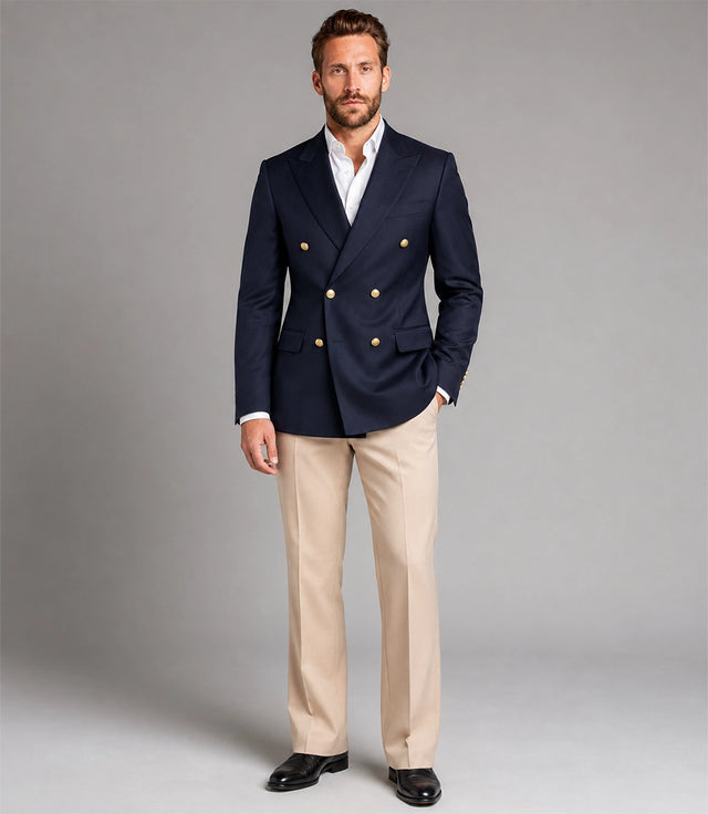 Men's Navy & Beige Double Breasted Suit - Suit Heritage