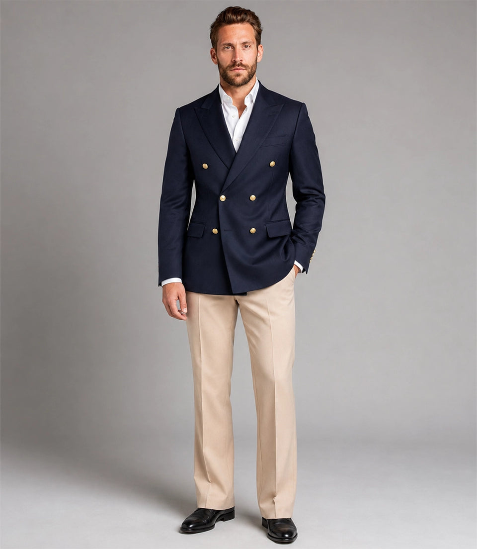 Men's Navy & Beige Double Breasted Suit - Suit Heritage