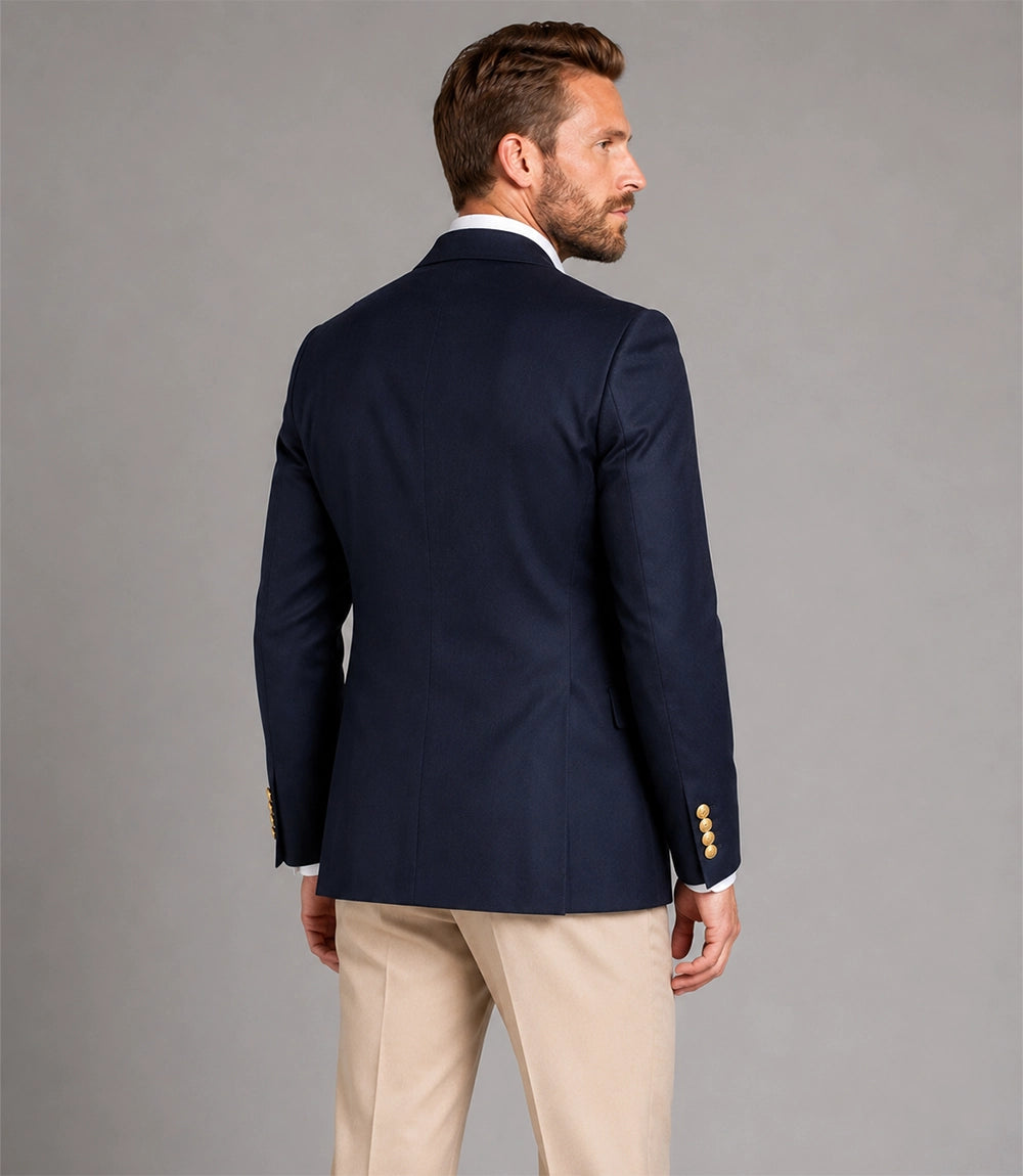 Men's Navy & Beige Double Breasted Suit Back - Suit Heritage