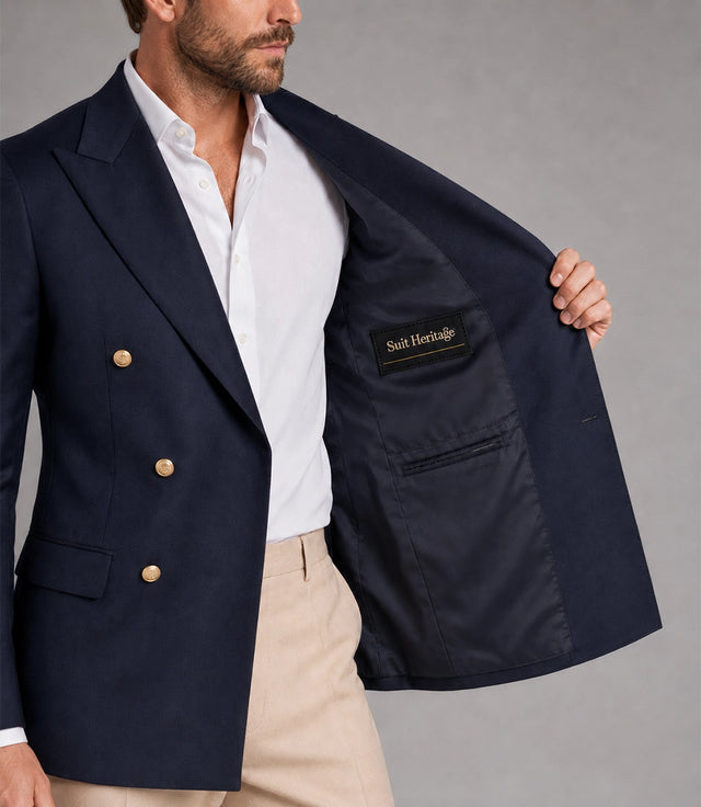 Men's Navy & Beige Double Breasted Suit Inner - Suit Heritage