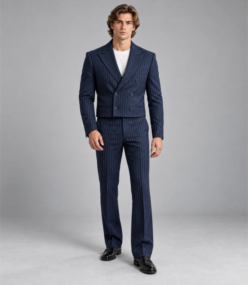 Men's Navy Blue Pinstripe Cropped Suit -  Suit Heritage