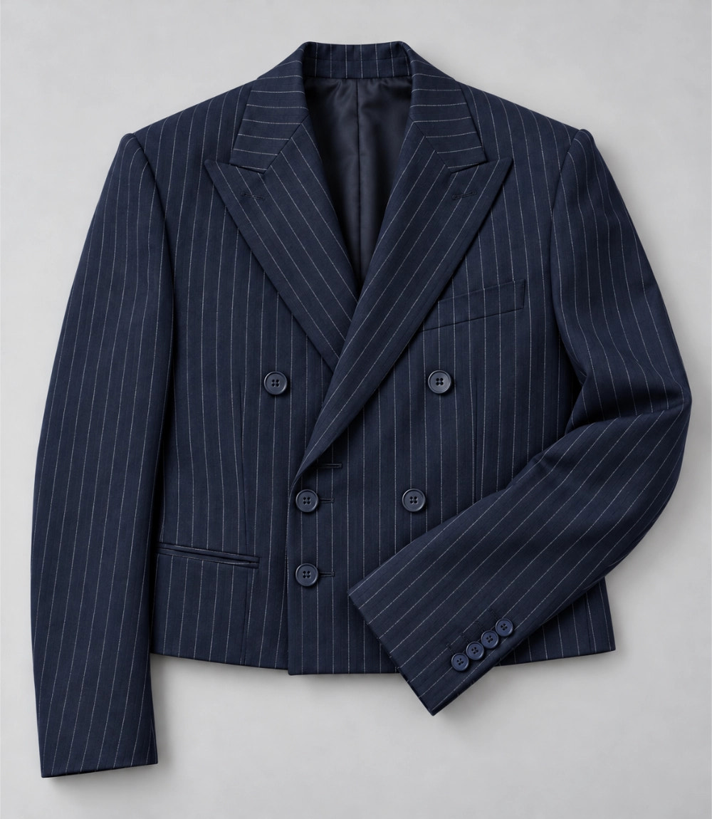 Men's Navy Blue Pinstripe Cropped Suit Fabric -  Suit Heritage