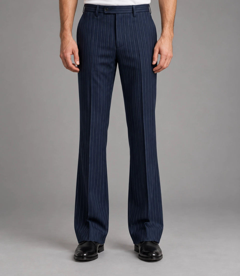 Men's Navy Blue Pinstripe Cropped Suit Pant -  Suit Heritage