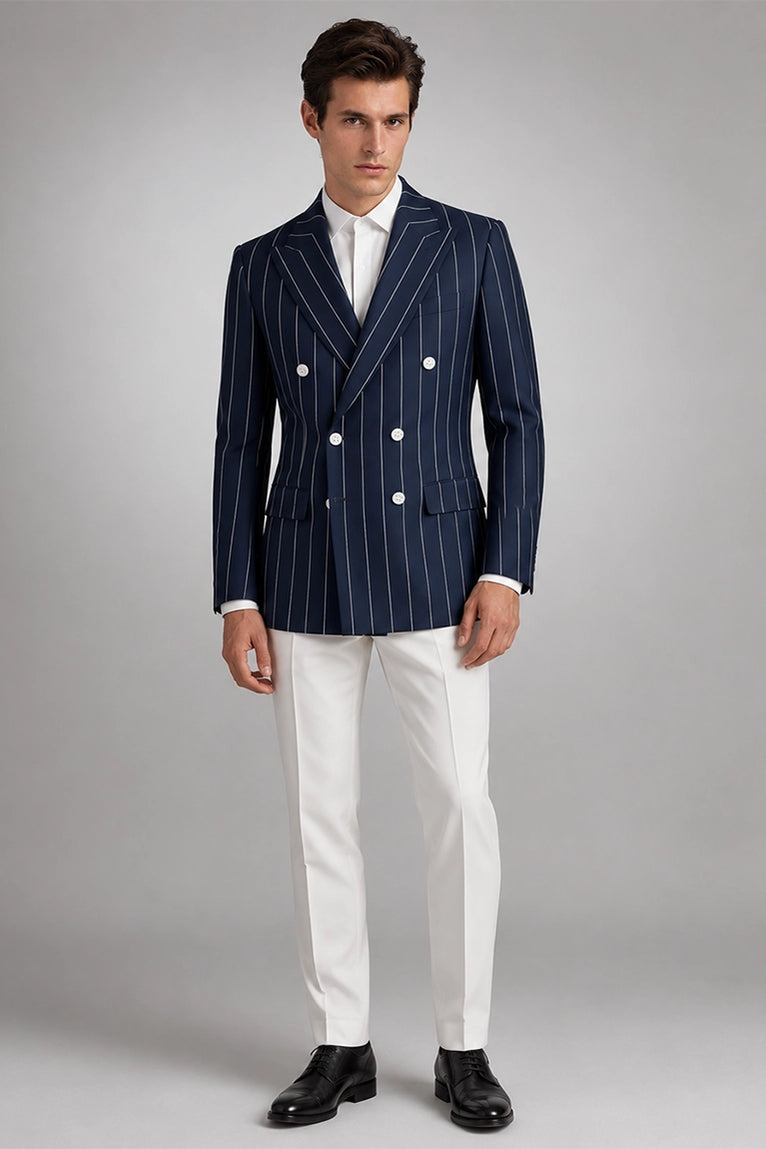 Men's Navy Blue Pinstripe Double Breasted Suit - Suit Heritage