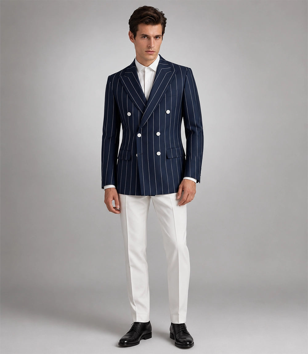 Men's Navy Blue Pinstripe Double Breasted Suit - Suit Heritage