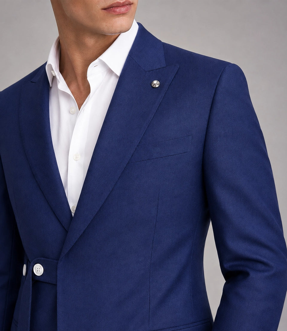 Men's Navy Blue Wedding Suit 2 Piece  Closeup  -  Suit Heritage