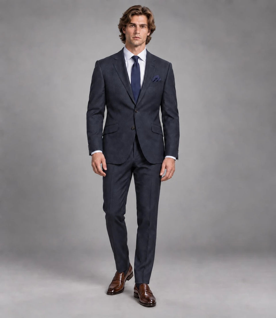 Men's Navy Cotton 2 Piece Suit -  Suit Heritage