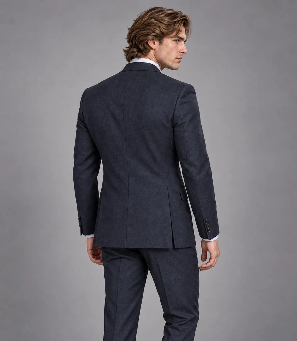 Men's Navy Cotton 2 Piece Suit Back  -  Suit Heritage