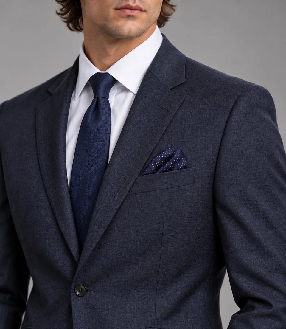 Men's Navy Cotton 2 Piece Suit Closeup  -  Suit Heritage
