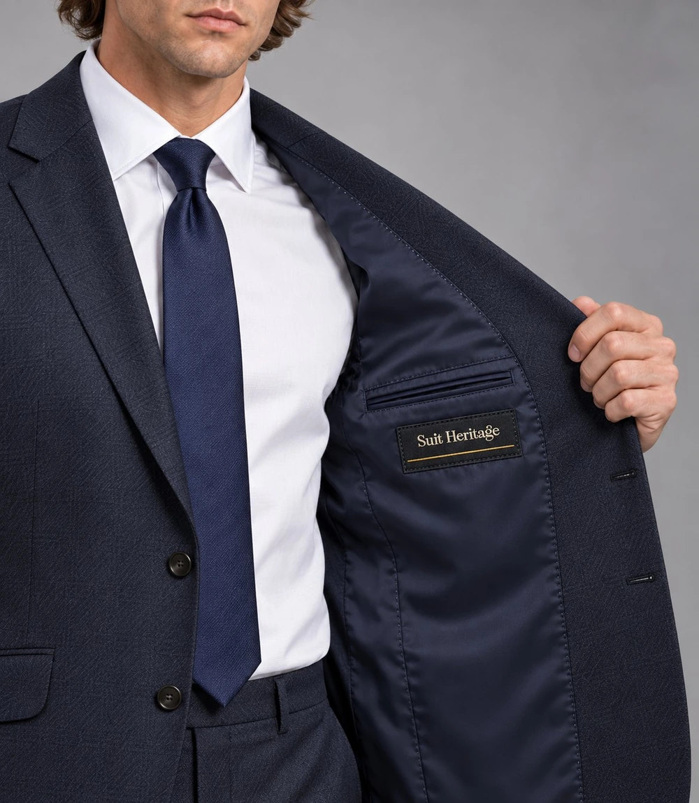 Men's Navy Cotton 2 Piece Suit Inner  -  Suit Heritage