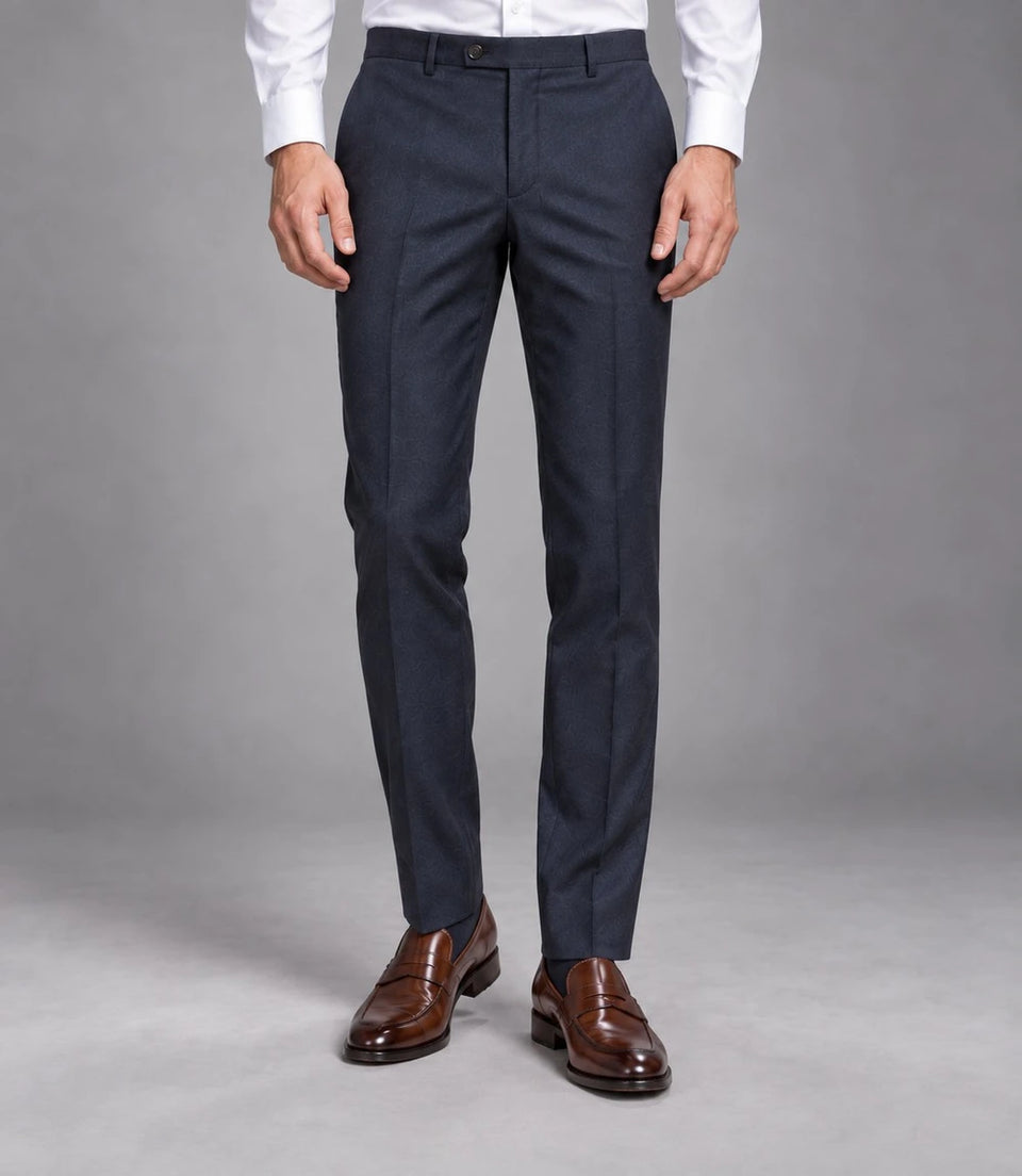 Men's Navy Cotton 2 Piece Suit Pant  -  Suit Heritage