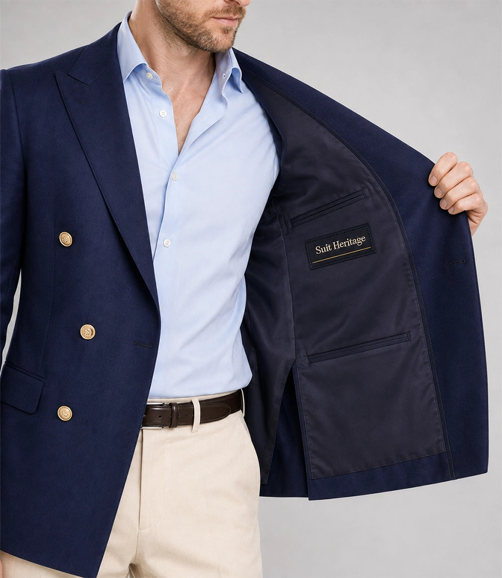Men's Navy Double Breasted 2 Piece Suit Inner - Suit Heritage
