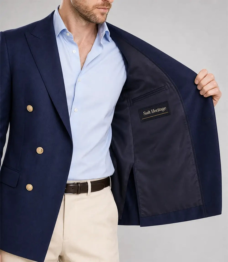 Men's Navy Double Breasted 2 Piece Suit  Inner  - Suit Heritage