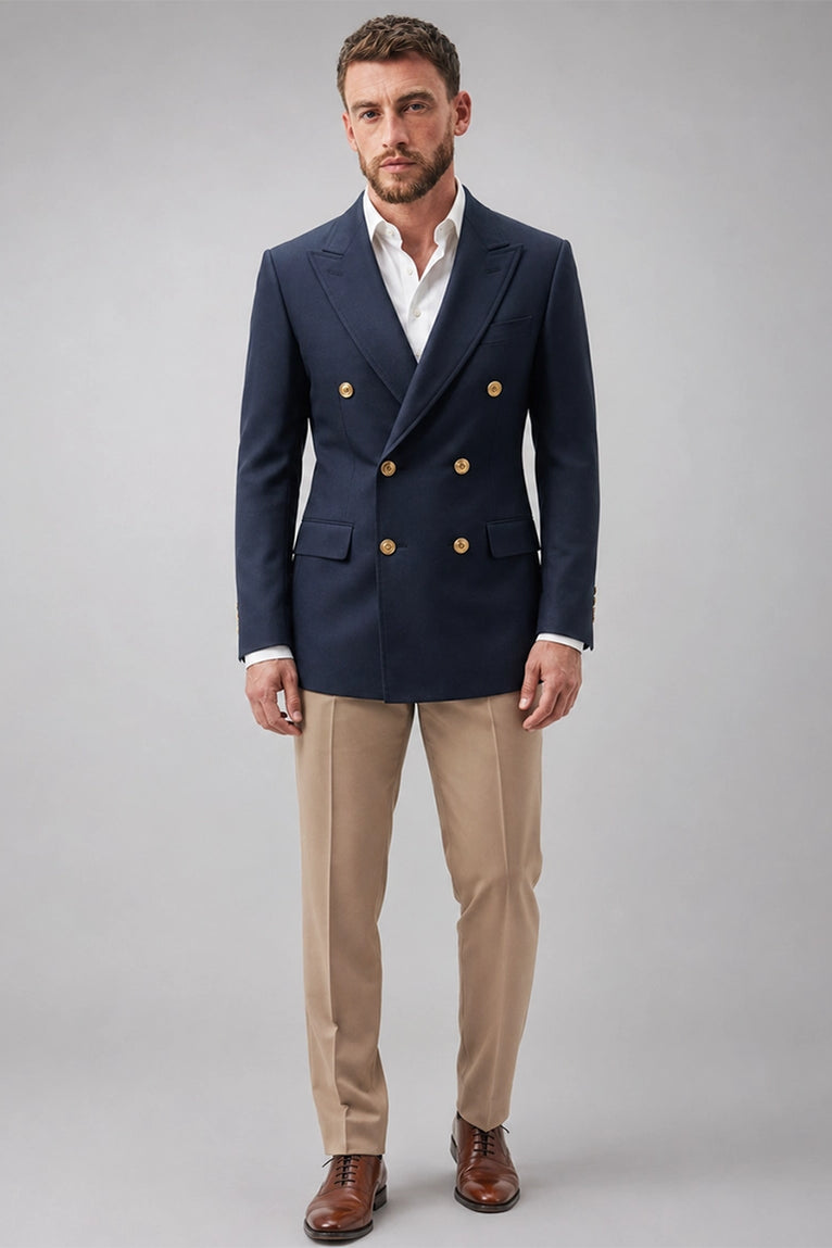 Men's Navy Double Breasted Business Suit - Suit Heritage