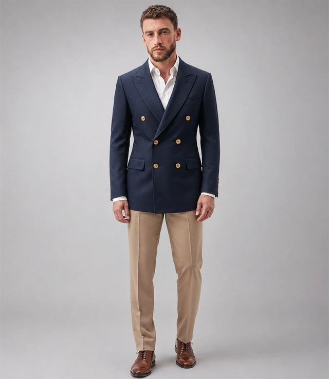 Men's Navy Double Breasted Business Suit - Suit Heritage
