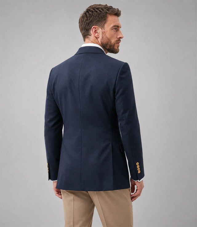 Men's Navy Double Breasted Business Suit Back - Suit Heritage