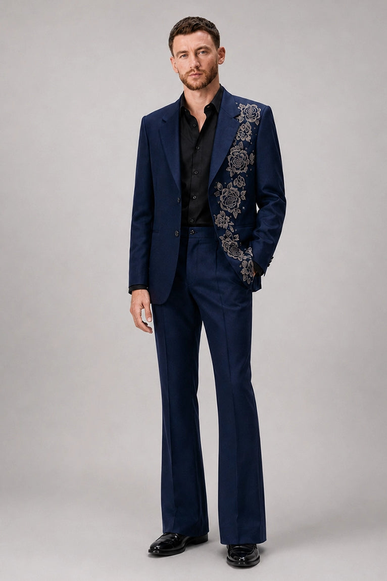 Men's Navy Nocturne Rose Hand Embroidered Suit - Suit Heritage