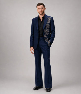 Men's Navy Nocturne Rose Hand Embroidered Suit - Suit Heritage