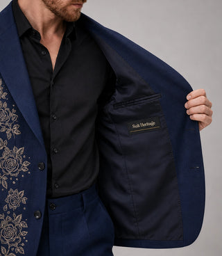 Men's Navy Nocturne Rose Hand Embroidered Suit Inner - Suit Heritage