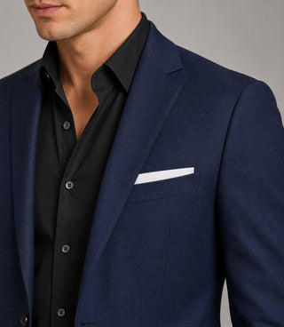 Men's Navy Solid 2 Piece Suit Closeup - Suit Heritage