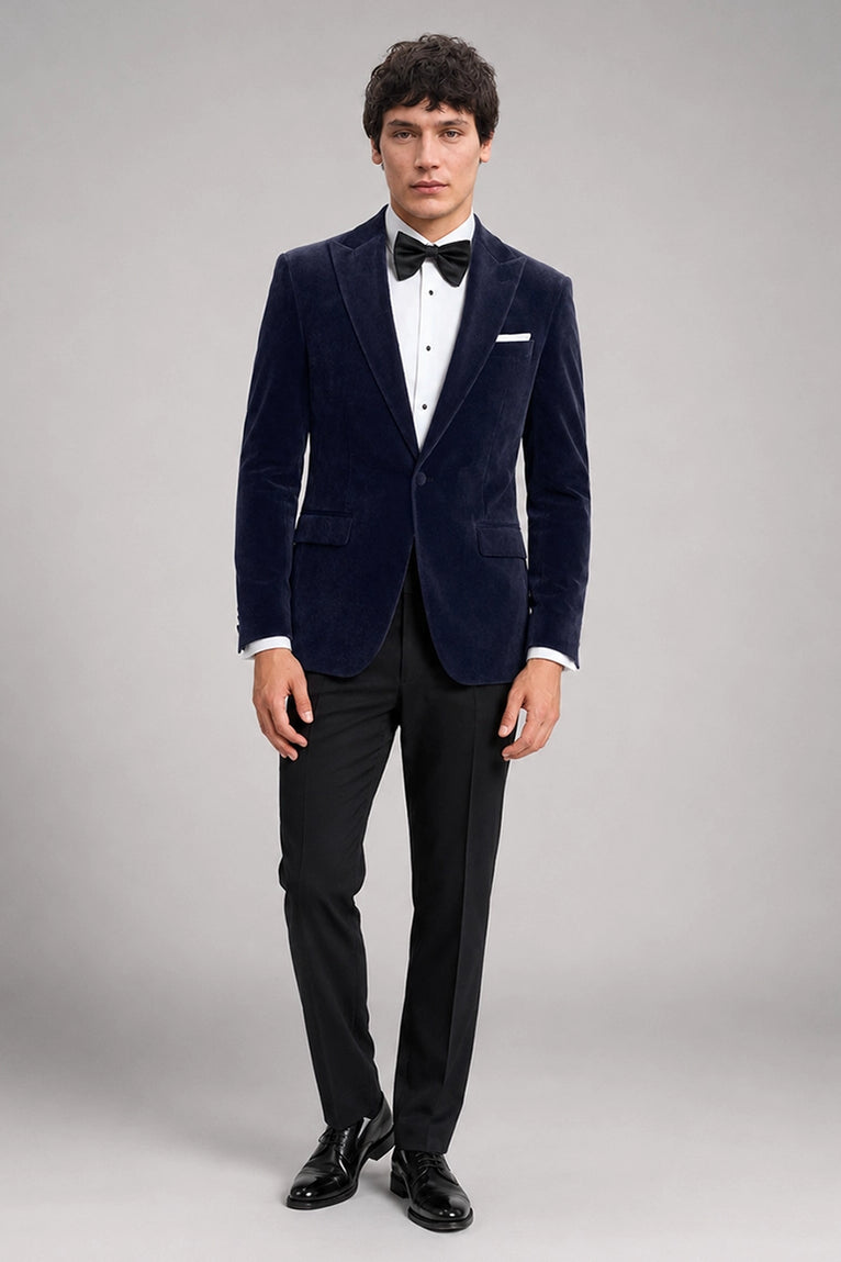 Men's Navy Tailored Velvet Tuxedo - Suit Heritage