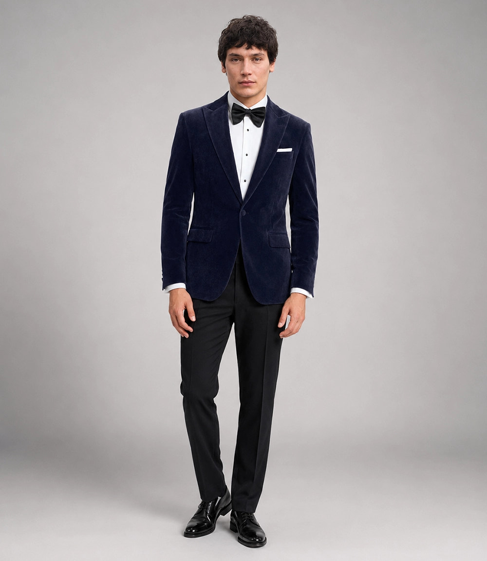 Men's Navy Tailored Velvet Tuxedo - Suit Heritage