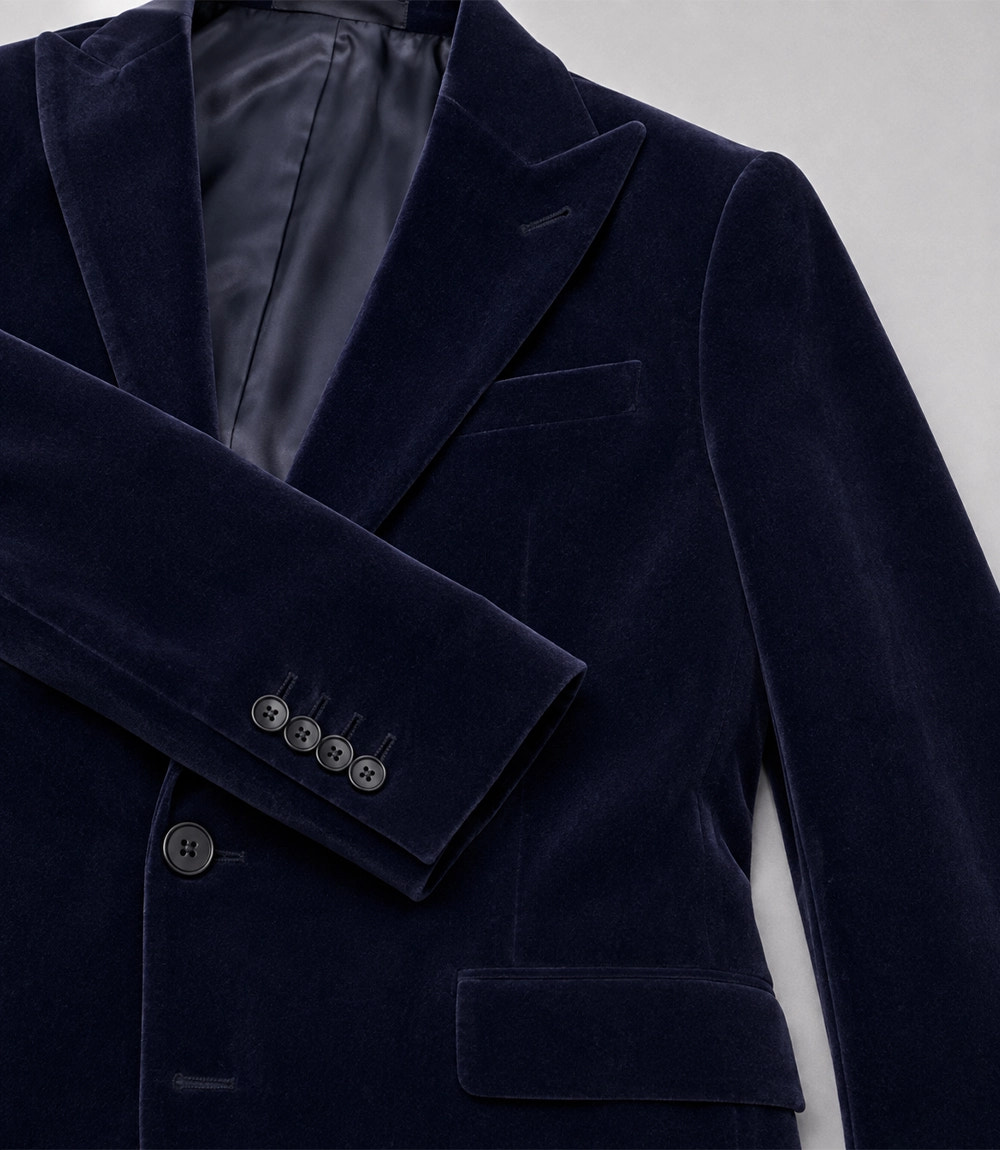 Men's Navy Tailored Velvet Tuxedo Fabric - Suit Heritage