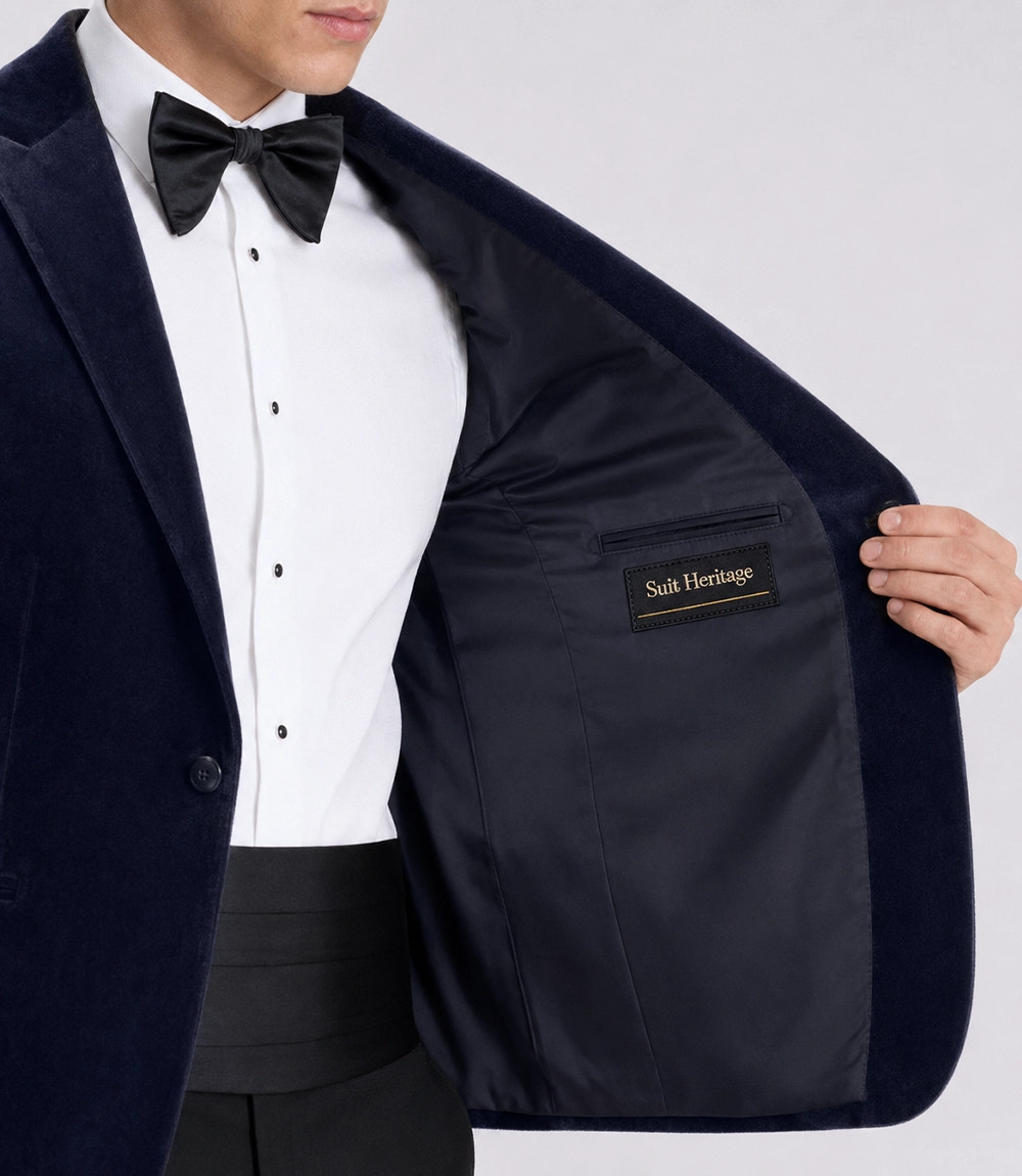 Men's Navy Tailored Velvet Tuxedo Inner  - Suit Heritage